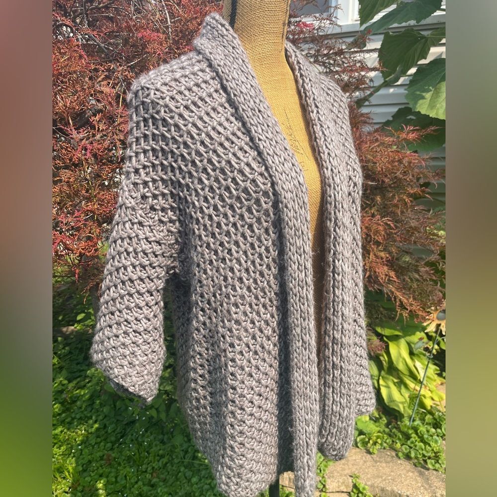 Elsamanda Oversized Italian Wool Alpaca Knit Cardigan Sweater Brown Size Small - Picture 2 of 11